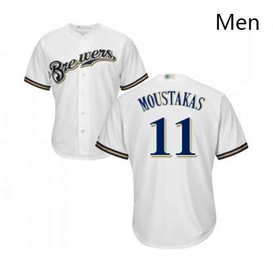 Mens Milwaukee Brewers 11 Mike Moustakas Replica White Alternate Cool Base Baseball Jersey